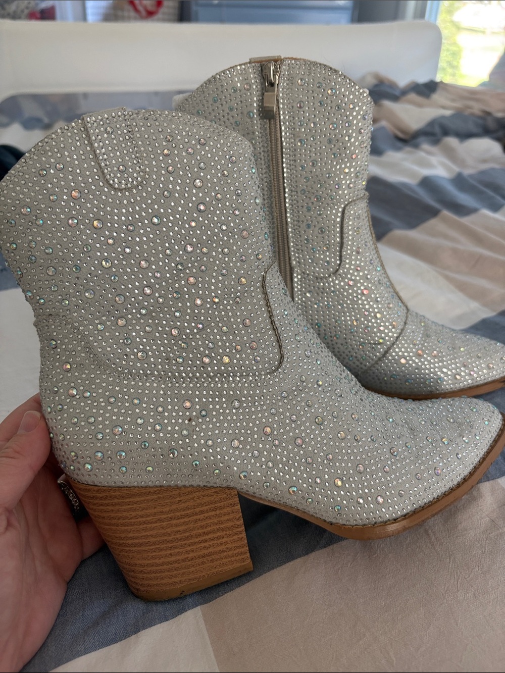 Women's Silver Rhinestone Western Ankle Boots